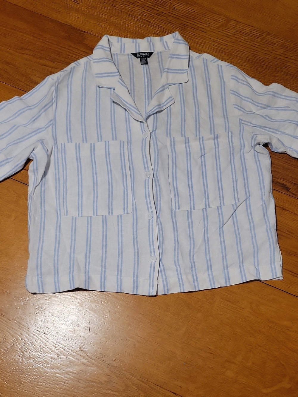 Buffalo David Bitton White and Light Blue Striped Casual Button-Up Shirt